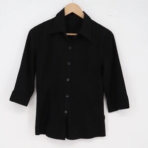 Shirt Womens S Black 3/4 Sleeve Button-Down Professional Excellent